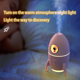 Mini Rocket Humidifier, Astronaut-themed Night Light Decoration, One-button Switch, 11.83oz Water Tank Capacity, Suitable For Bedroom, Office, Dormitory