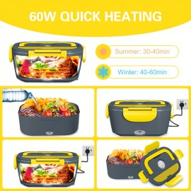 Electric Lunch Box Food Heater For Car And Home,12V/110V Portable Food Warmer Heating Container 2 In 1 Food-Grade Stainless Steel Food Container With Fork, Spoon And Carry Bag