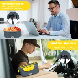 Electric Lunch Box Food Heater For Car And Home,12V/110V Portable Food Warmer Heating Container 2 In 1 Food-Grade Stainless Steel Food Container With Fork, Spoon And Carry Bag