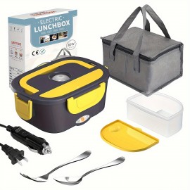 Electric Lunch Box Food Heater For Car And Home,12V/110V Portable Food Warmer Heating Container 2 In 1 Food-Grade Stainless Steel Food Container With Fork, Spoon And Carry Bag