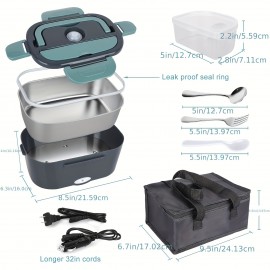 Portable Electric Lunch Box Warmer: Leak Proof, Removable Stainless Steel Container, 60W 1.5L, 110V/12V/24V