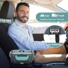 Electric Lunch Box  Food Heater 3 In 1 12/24/110-230V Portable Lunch Warmer Upgraded Leakproof Heated Lunch Box For Car/Truck/Office With SS Fork & Spoon And Insulated Carry Bag