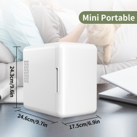 Portable Mini Fridge - 1.06gal/6 Can Cooler And Warmer For Skin Care, Cosmetics, And Beverages - Ideal For Office, Bedroom, And Car Use