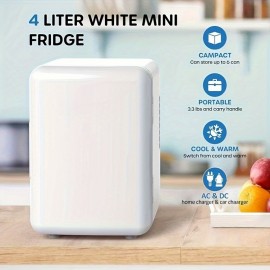 Portable Mini Fridge - 1.06gal/6 Can Cooler And Warmer For Skin Care, Cosmetics, And Beverages - Ideal For Office, Bedroom, And Car Use