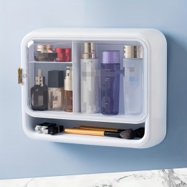 Wall-mounted Cosmetic Storage Box, No Punching, Dust-proof, Large Capacity, Skin Care Products, Lipstick Hanging On The Wall, Bathroom Storage Rack
