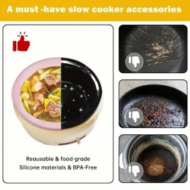 Silicone Slow Cooker Liners, Reusable Cooking Liner, For 6-8 Quarts Slow Cooker, Leakproof Dishwasher Safe Cooker Bags Liners For Oval Or Round 7 8QT Slow Cooker