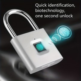 1pc Mini Smart Fingerprint Padlock, Waterproof Security Door Lock, Antitheft Keyless USB Rechargeable Lock For Suitcase Luggage