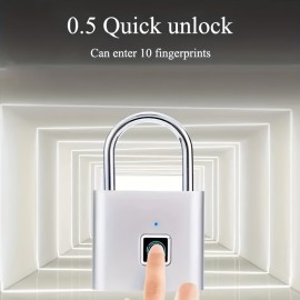 1pc Mini Smart Fingerprint Padlock, Waterproof Security Door Lock, Antitheft Keyless USB Rechargeable Lock For Suitcase Luggage