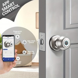 Fingerprint Door Lock,Smart Door Knob,Biometric Door knob with App Control,Easy to Install,Up to 20 Thumbs,Suitable for Bedrooms,Cloakroom,Garage,Offices,Hotels (Matte Black)-Without battery