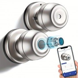 Fingerprint Door Lock,Smart Door Knob,Biometric Door knob with App Control,Easy to Install,Up to 20 Thumbs,Suitable for Bedrooms,Cloakroom,Garage,Offices,Hotels (Matte Black)-Without battery