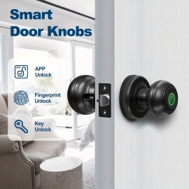 Smart Door Knob, Fingerprint Door Lock Smart Lock Biometric Door Lock Fingerprint Door Knob With App Control, Great For Bedrooms,Cloakroom,Apartments Offices,Hotels,Q01Y