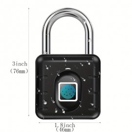 Fingerprint Padlock, Smart Padlock, Locker Lock, Biometric Metal Keyless Fingerprint Lock, Waterproof, For Gym Locker, School Locker, Luggage, Backpack, Suitcase, Black