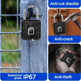 Fingerprint Padlock, Smart Padlock, Locker Lock, Biometric Metal Keyless Fingerprint Lock, Waterproof, For Gym Locker, School Locker, Luggage, Backpack, Suitcase, Black